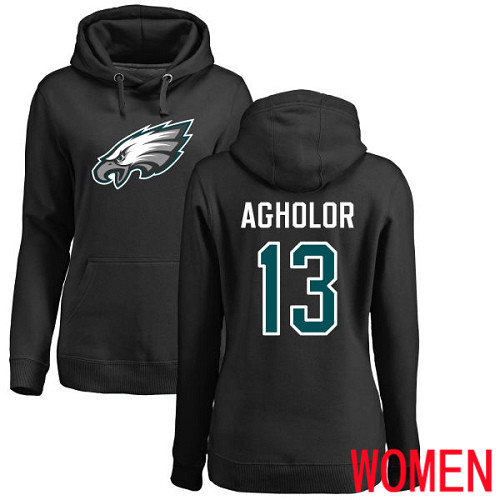 Women Philadelphia Eagles 13 Nelson Agholor Black Name and Number Logo NFL Pullover Hoodie Sweatshirts